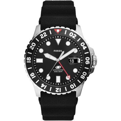 Quarzuhr FOSSIL "FOSSIL BLUE GMT", schwarz (schwarz, schwarz), Armbanduhren, Herren, Armbanduhr, Damenuhr, Datum, Silikonarmband, bis 10 bar wasserdicht Image