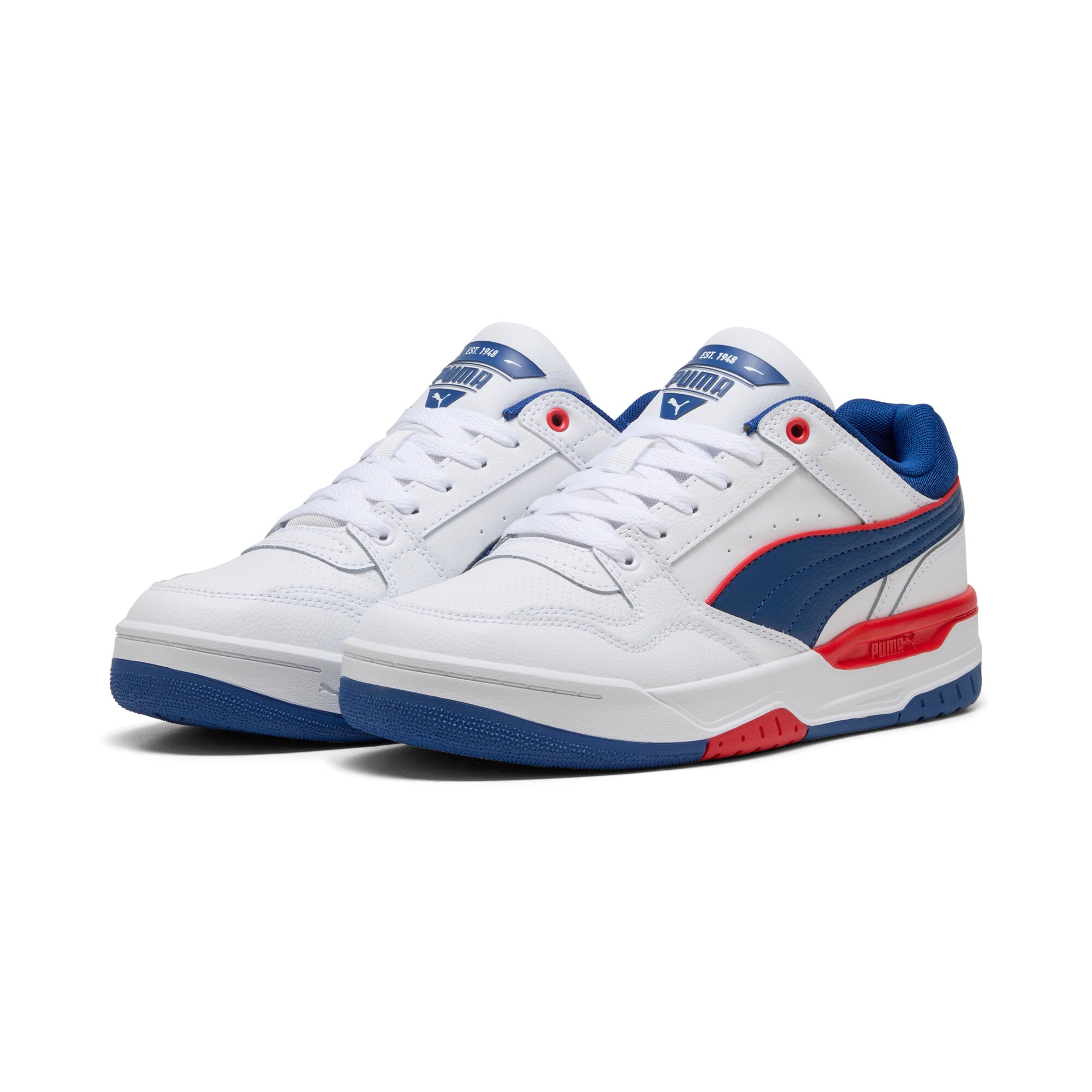 Sneaker PUMA "REBOUND RETRO", Damen, Gr. 42,5, for all time rot, clyde royal, puma weiß, Leder, mehrfarbig, Schuhe Sneaker