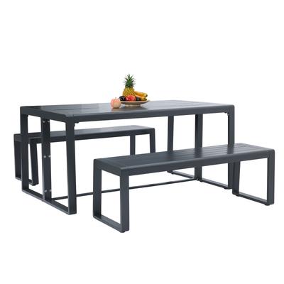 Aoodor 3-Piece Outdoor Patio Dining Set, Aluminum Furniture Set with 1 Rectangular Picnic Table and 2 Benches - N/A