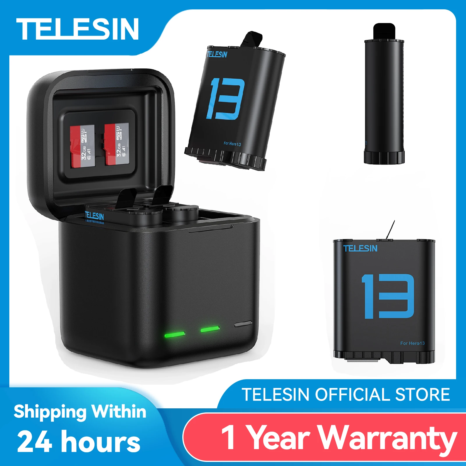TELESIN 1900 mAh Lade Batterie Für GoPro Hero 13 Batterie 3 Möglichkeiten Schnelle Ladegerät Box TF Karte Lagerung Für GoPro 13 zubehör Image