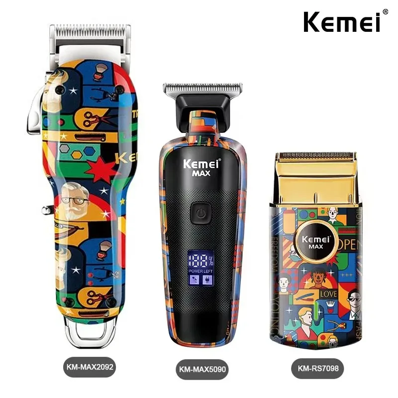 Kemei Wiederaufladbare Graffiti Muster Elektrische Haarschneidemaschine Professionelle Barber Trimmer Mann Rasierer Km-MAX2092 KM-MAX5090 KM-RS7098 Image