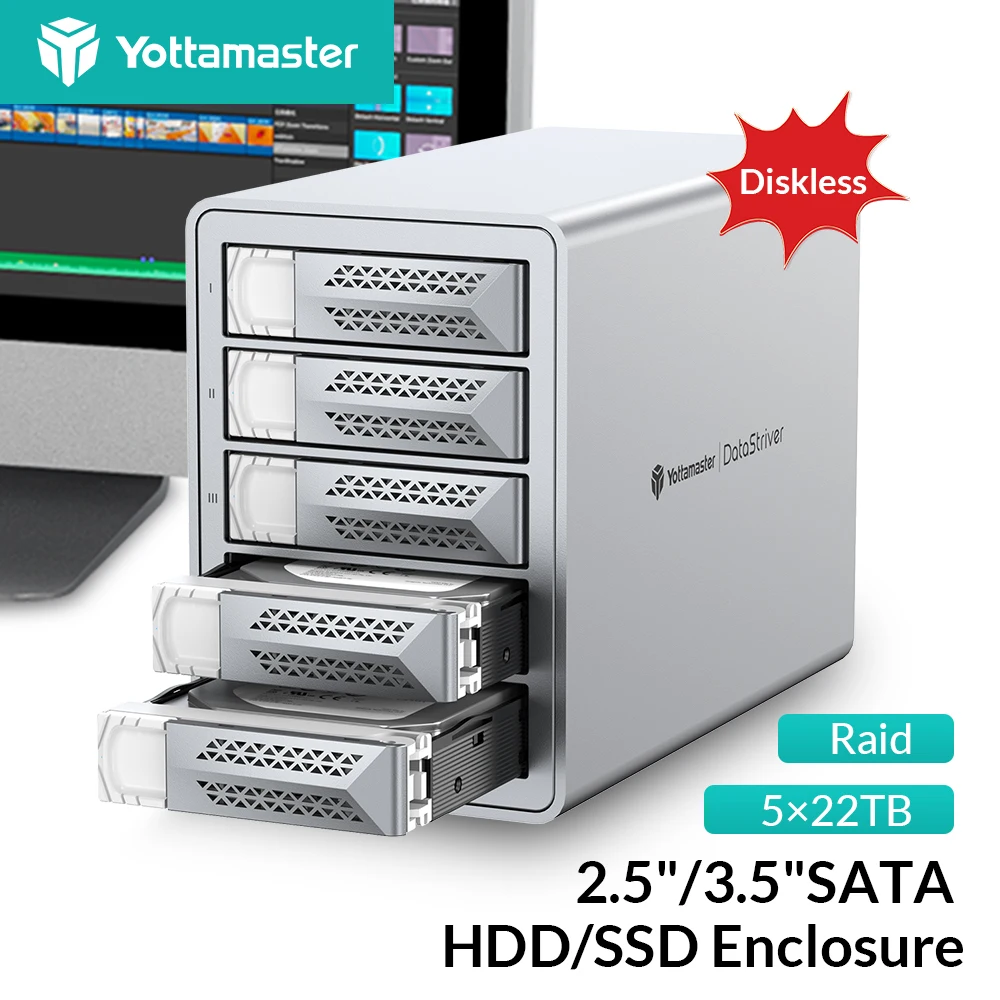 Yottamaster 2/4/5Bay RAID USB3.0 5 Gbit/s 2,5/3,5 Zoll SATA SSD HDD Dockingstation 150 W Leistung mit Lüfter für Apple Device Game Image