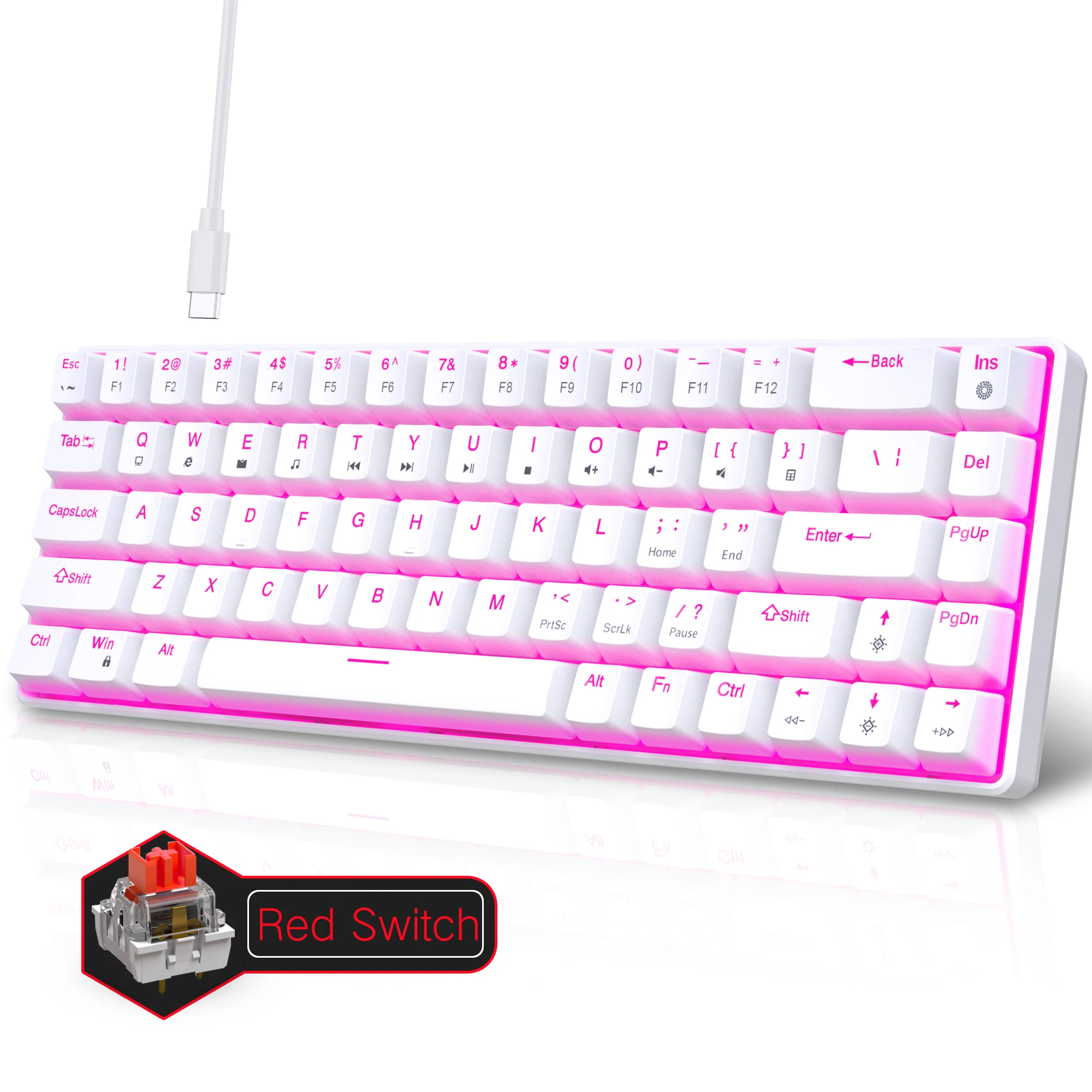 68 Tasten mechanische Tastatur Ergonomie rosa Licht RGB Hintergrund beleuchtung LED Hot Swap able Red Switch Gaming-Tastatur für PC Laptop Büro Image