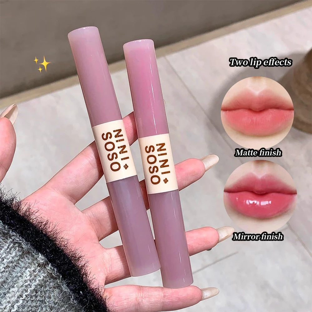 Double-Ended Lip Glasur Soft Mist Samt Matt Wasser Licht Spiegel Lippe 2-in-1 Lip gloss schaffen verschiedene Lippen Make-up Image