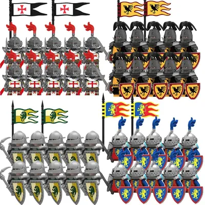 Mittelalterlicher Ritter, gepanzerte Truppen, alte Armee-Soldaten, Mini-Wafausrüstung, Flaggenmodell, Bausteine, Kinderspielzeug, Geburtstagsgeschenke Image