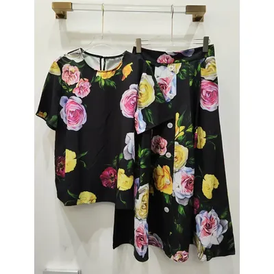 Temperament spring new female two-piece printed T-shirt with short sleeves+high waist and double pocket button skirt fashion sui