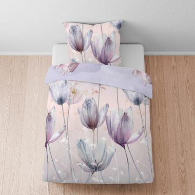 biberna Baumwoll-Satin Bettwäsche TULPE flieder, 1x 135x200 cm + 1x 80x80 cm Image