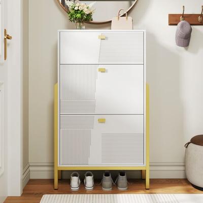 Schuhschrank, Schuhschrank mit Schubladen, Doppelschuhregal mit goldenen Griffen und Beinen Image