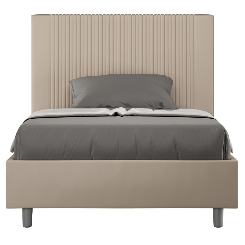 Lit coffre rembourré 140x190 similicuir taupe