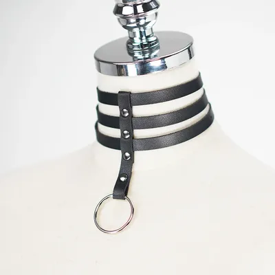 Black PU leather adjustable neck, multi-layer collar strap, simple style, easy to control daily