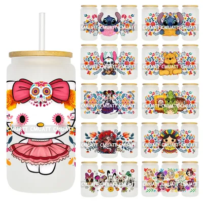 Mexican Cartoon The Day Of Dead 16OZ UV DTF Cup Wrap Transfer Sticker Custom Label DIY Waterproof