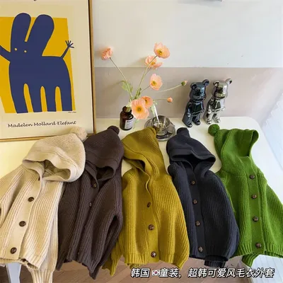 Children's Sweaters Cardigan Coats 2024 Boys Girls Autumn Hooded Jackets Kids Casual Jumper Baby