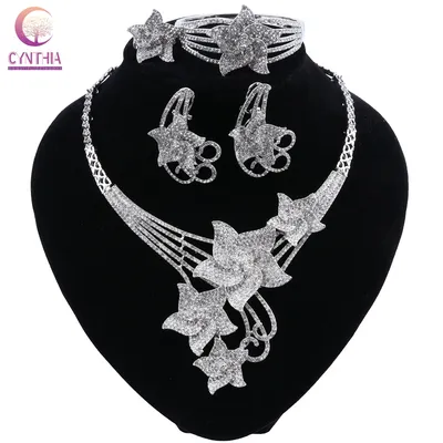 CYNTHIA Dubai Silver color Jewelry Set for Women African Beads Necklace Set Women Italian Bridal Jewelry Set Wedding Accessories