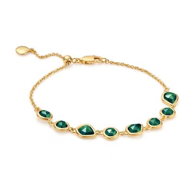 Gold Siren Bezel Gemstone Chain Bracelet Green Onyx