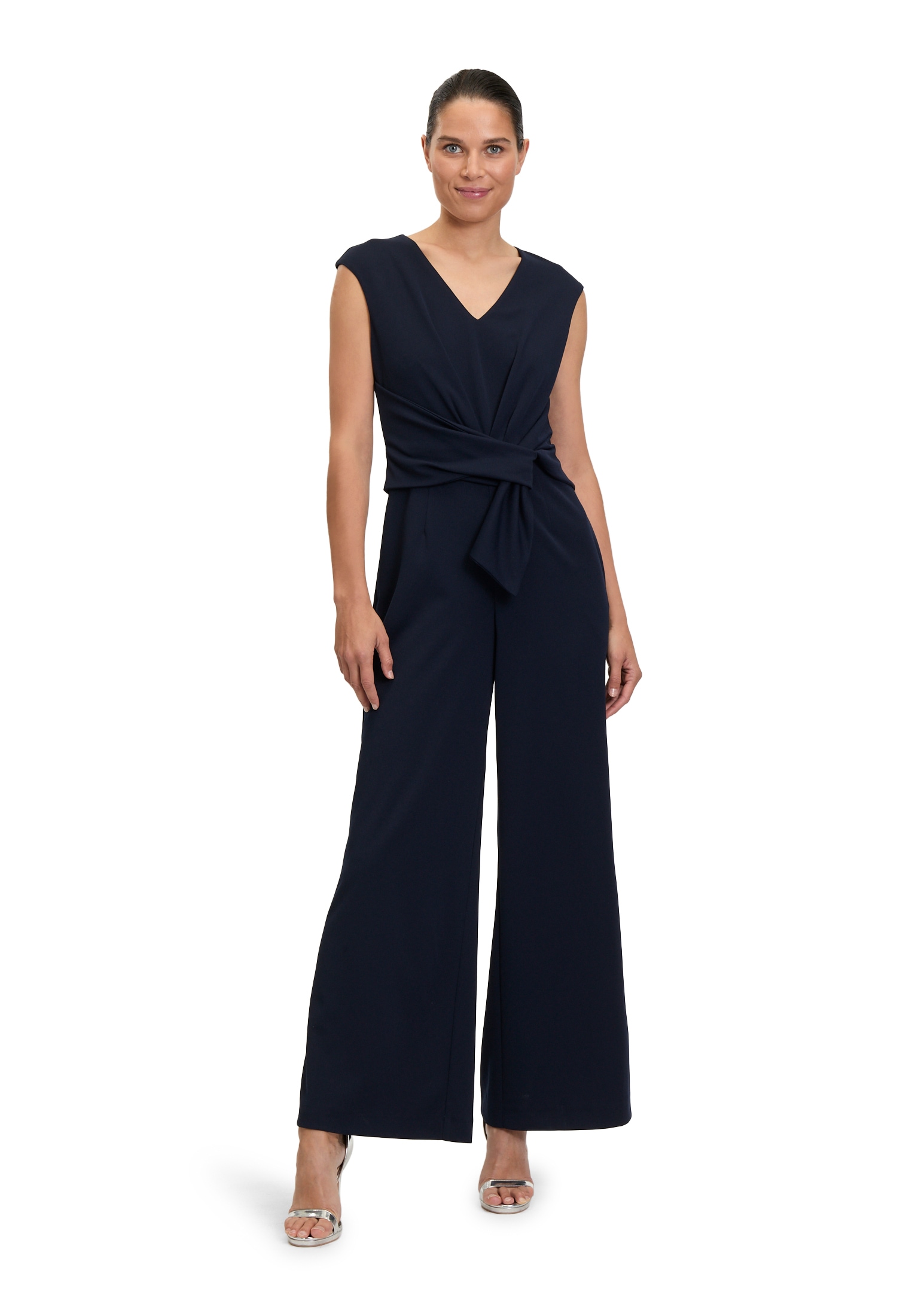 Overall VERA MONT "Damen Jumpsuit mit weitem Bein", Damen, Gr. 36, blau (night sky), Crêpe, Obermaterial: 95% Polyester, 5% Elasthan. Futter: 100% Polyester., ausgestellt, V-Ausschnitt, Overalls, Bunddetail Image