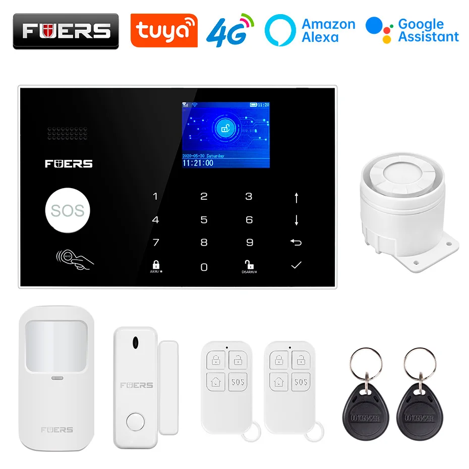 FUERS WIFI 4G Alarm System Wireless Home Einbrecher Alarmanlage Tuya APP Steuerung Sirene Bewegungsmelder PIR Rauch Sensor