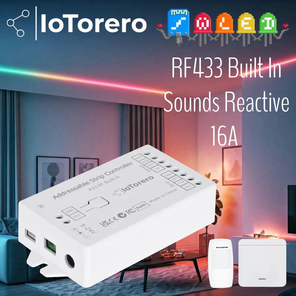 IoTorero WLED RF433 ESP32 Sounds Reaktiver adressierbarer Streifencontroller 16A WS2811 WS2812B WS2814 WS2815 Image