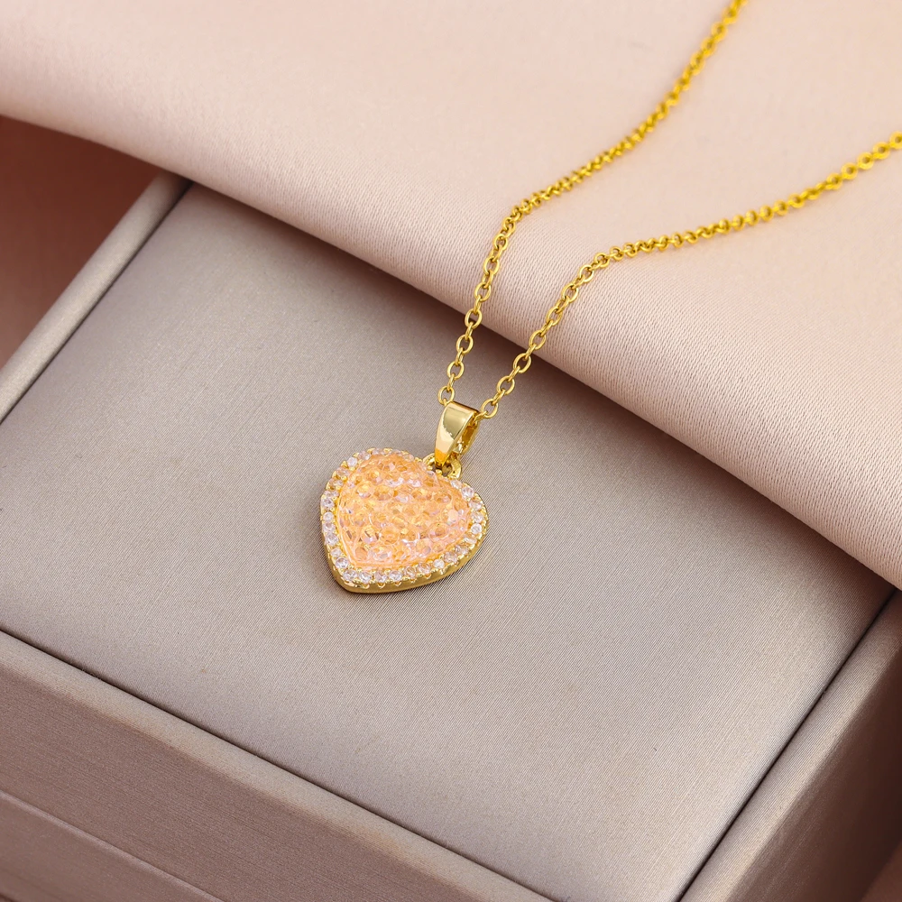 Neu In Süße Sexy Candy Farbe Orange Herz Anhänger Halsketten Für Frauen Weibliche 18K Gold Überzogene Edelstahl Hals Kette schmuck