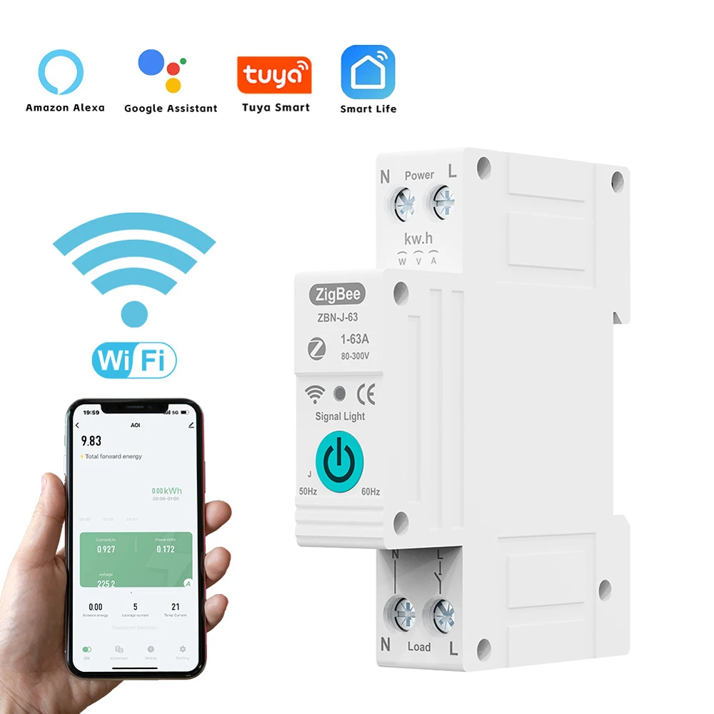 Tuya ZigBee intelligenter Leistungs schalter 63a Fernbedienung Sprach steuerungs schalter Home Wireless Phone App Connect Leistungs schalter Image