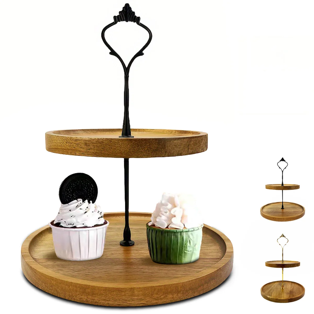 Hochwertiger Cupcake-Ständer aus Holz mit 2-stufigem Serviertablett, perfekte rustikale Dessert-Präsentationsständer für Hochzeit, Geburtstag, Teeparty Image