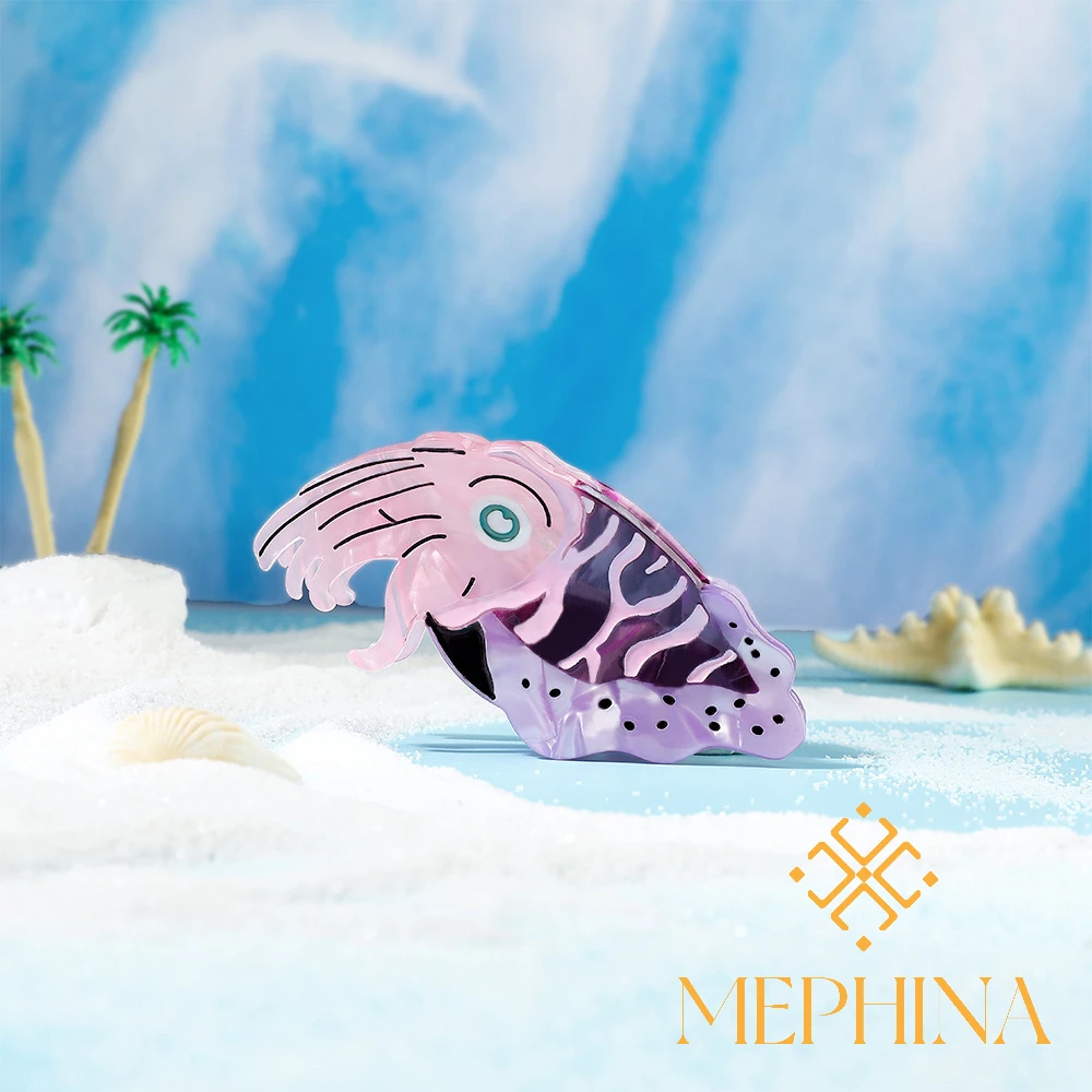 MEPHINA Haarklammern mit Ozean-Thema, Tintenfisch-Haarklammern, lila, elegante Hai-Clips, kreative glänzende Haarspangen, Zubehör für Frauen