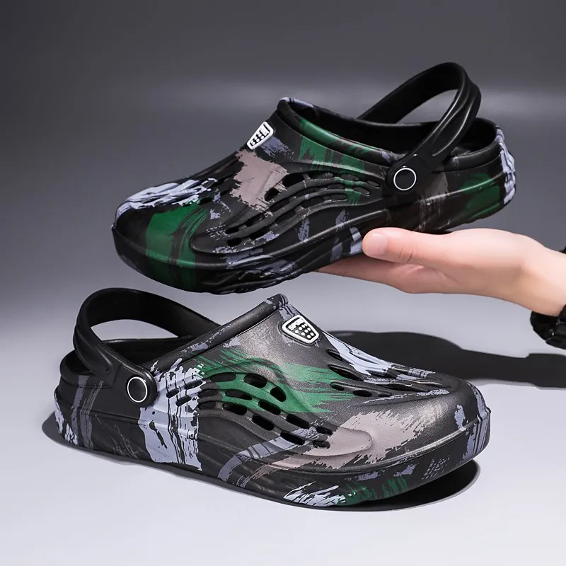 Männer Sommer Camouflage Graffiti Sandalen Garten Clogs Schuhe Männer Outdoor Strand Anti-skid Hausschuhe Indoor Hause Schuh große größe 45-49
