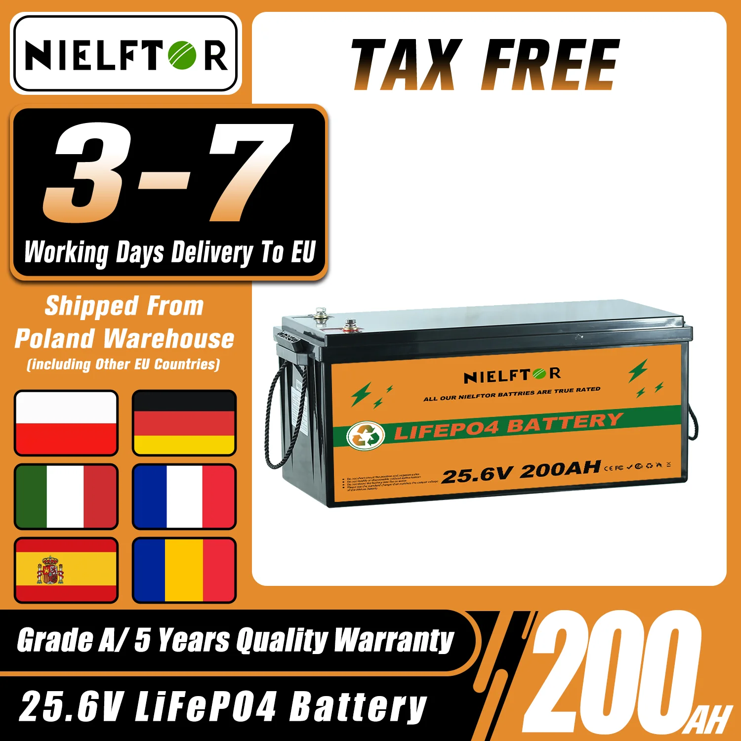 Neue 12V 24V 48V 100Ah 200Ah 300Ah LiFePO4 Batterie 12,8V 51,2V Lithium-Eisen Phosphat Batterie eingebaute BMS Für Solar Boot Keine Steuer Image