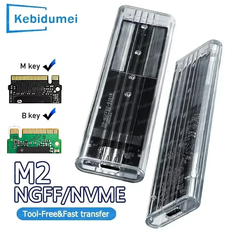 M.2 NVME PCIe-Gehäuse NGFF SATA-Protokoll SSD-Gehäuse Klare USB Typ C 10 Gbit/s PCI-E M2 SSD Transparentes externes Gehäuse Festplattenbox Image