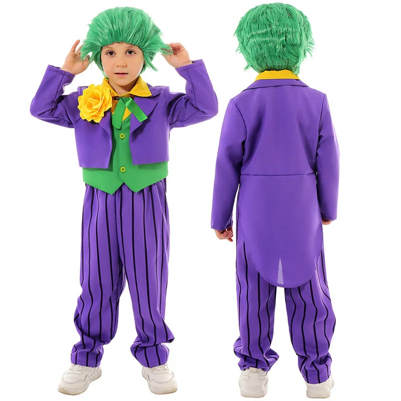 Film dunklen Ritter Joker Kostüm Kind Clown Heide Ledger Anzug Cosplay lila Mantel Hose Outfits für Kinder Halloween Dress Up Party Image