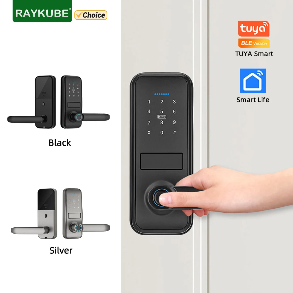 Raykube p13 smart biometrischer finger abdruck türschloss elektronisches türschloss tuya/smart life app set finger abdruck/passwort/karte entsperren Image