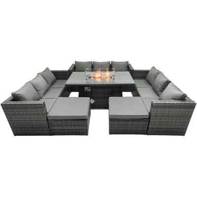 Rattan-Gartenmöbel Firepit Set Outdoor 11-Sitzer Esstisch Set mit Glasplatte - Fimous Image