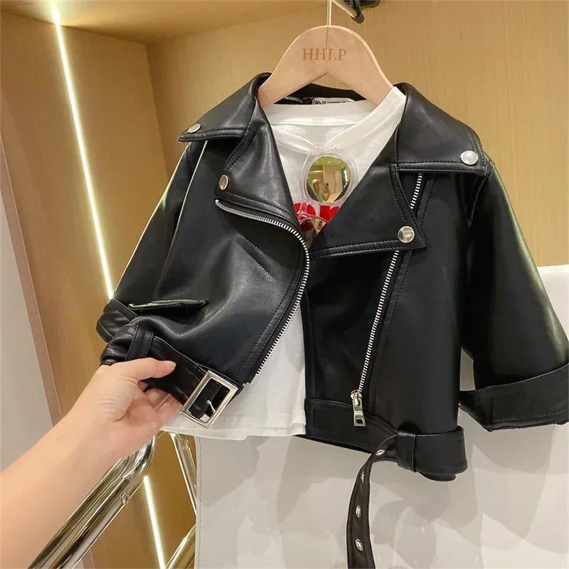 Vestes de printemps en cuir pour filles de 2 à 8 ans, manteaux classiques à la mouche, vêtements pour enfants, vêtements d