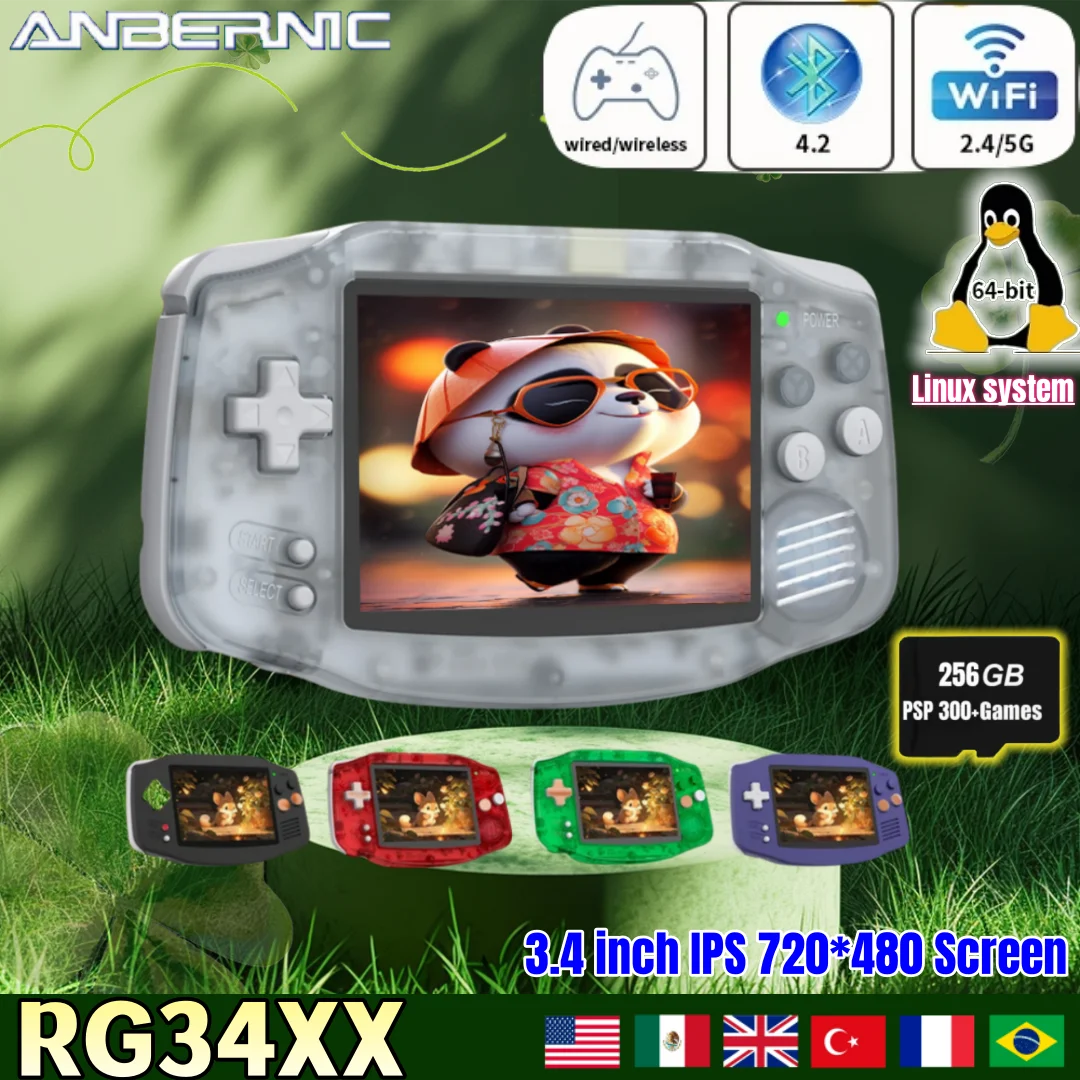 Anbernic RG34XX joueurs de jeu portables 3.4 ''IPS Linux Console de jeu vidéo Portable jeux Rerto portables RG 34XX 256G jeux PSP
