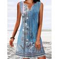 Damen Minikleid A-Linie Kleid T-Shirt Kleid Tee Kleid Off-Shoulder Kleid Lässig Urlaub Alltag Reguläre Passform Floral Grafisch Ärmellos V-Ausschnitt Pink Blau Grün Grau Sommer