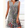 Damen Minikleid A-Linie Kleid T-Shirt Kleid Tee Kleid Off-Shoulder Kleid Lässig Urlaub Alltag Reguläre Passform Floral Grafisch Ärmellos V-Ausschnitt Pink Blau Grün Grau Sommer
