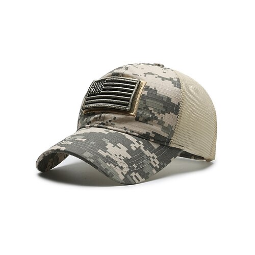 Baseballkappe aus Mesh-Camouflage für Herren mit Aufnäher mit amerikanischer Flagge – taktischer Stil für Outdoor-Fans und Militärbegeisterte für tägliche und Feldaktivitäten Image