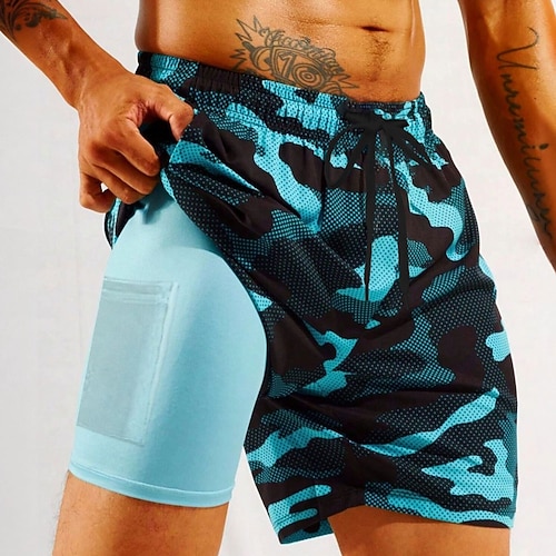 Herren Tarnung Gefütterte Shorts 2 in 1 Badeshorts Badeshorts Mittlere Taille Hawaiianisch Urlaub Ferien Strandbekleidung Seitentaschen Mit Kompressionsfutter Elastischer Kordelzug in der Taille Image