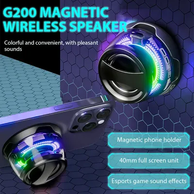 Outdoor Magnetic Bluetooth Speaker Wireless Portable Mini Travel Stereo Speaker with RGB Color Light and Phone Holder for Ios