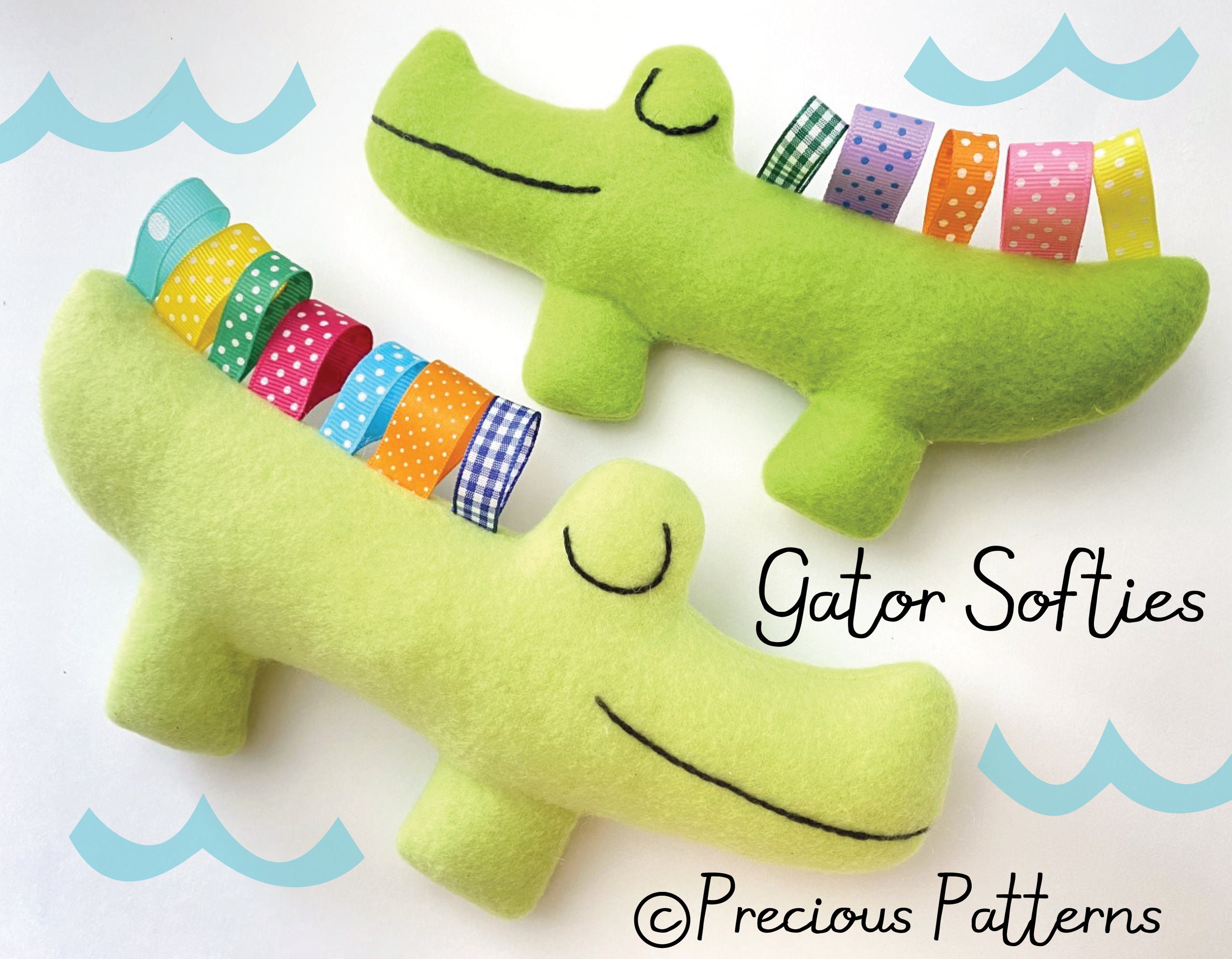 Modello di cucito per peluche Gator Baby Softie - PDF ePATTERN - modello di cucito per peluche morbido con nastro in pile e coccodrillo