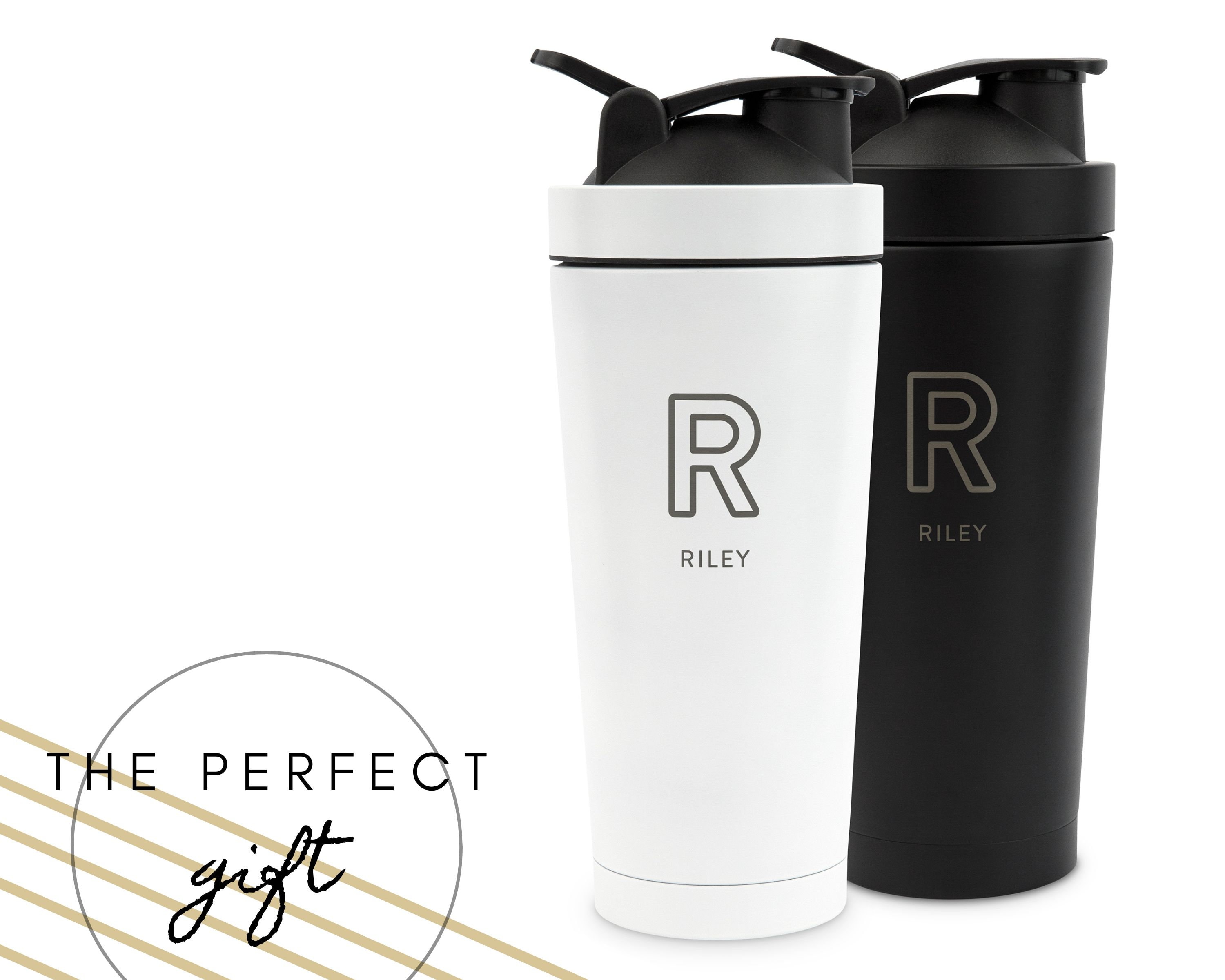 Shaker per proteine personalizzato - Shaker per proteine con iniziale personalizzata - Regalo per lui - Regalo per lei - Shaker per proteine in acciai