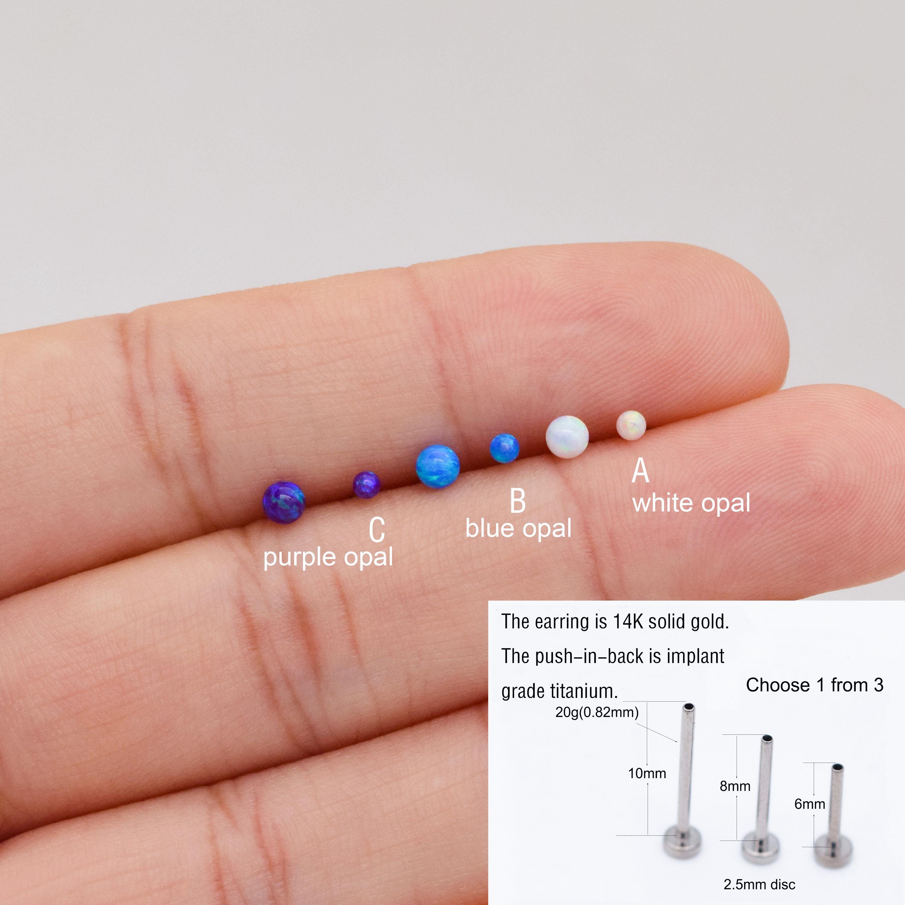Piercing a sfera in oro massiccio 14K con perno a pressione, perno a sfera in opale, perno senza filettatura, perno a sfera in opale, perno a trago, p