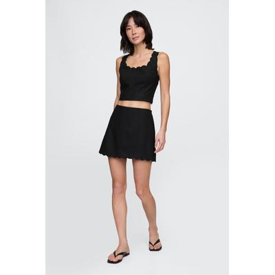 Gap Womens Black Heavyweight Linen-Blend Scalloped Mini Skirt - Black