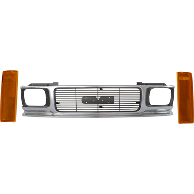 Replacement Grille Assembly Plastic Chrome Shell with Painted Gray Insert Grille, 1-year unlimited-mileage warranty KIT-072424-03