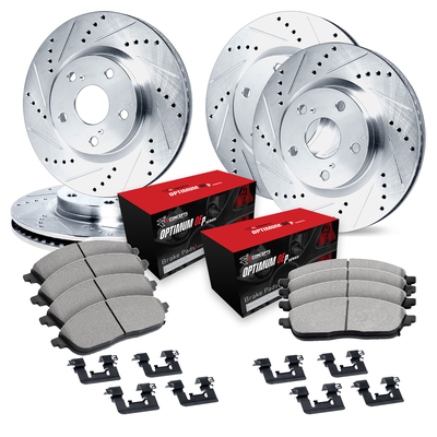 R1 Concepts Brake Disc & Pad Kit eLINE Silver Rotors wtih Optimum OEp Pads Series, Front Rear, 1 Year Limited Warranty WGUH2-68010