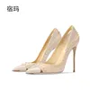 Luxus Damenschuhe Echt leder Star Style Damen Pumps neue sexy spitze Zehen schwarz Niet High Heels Hochzeit Damen Schuh