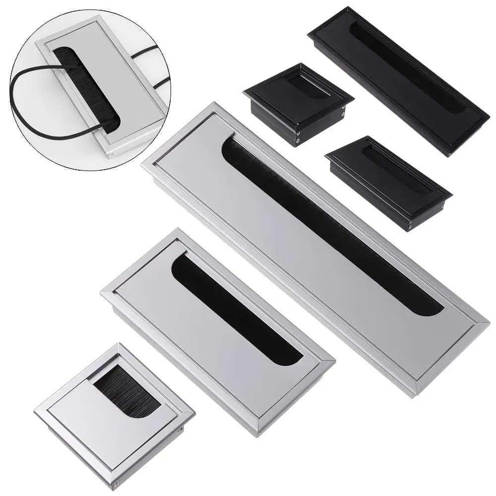 Aluminiumlegierung Bürotisch Lochabdeckung Auslassanschluss mit schwarzer Bürste PC-Schreibtisch Rechteckige Drahtkabeltülle