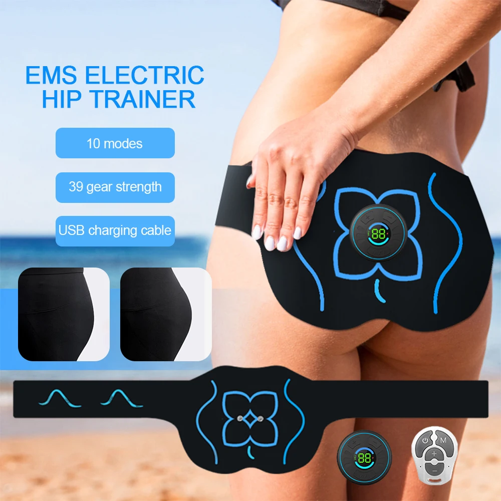 Elektrischer EMS-Hüfttrainer, Gesäßmuskelstimulator mit Fernbedienung, 10 Modi, 39 Training, Fitness, Fitness-Massagegerät, Abnehmen