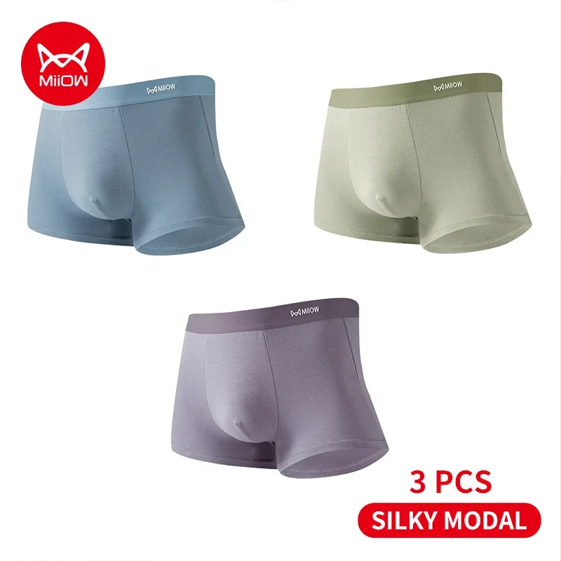 Miiow 3pcs anti bakterielle modale Männer Unterwäsche Boxer atmungsaktive Herren Höschen Herren Unterhose Weichheit Baumwolle Mann Boxer Slips Image