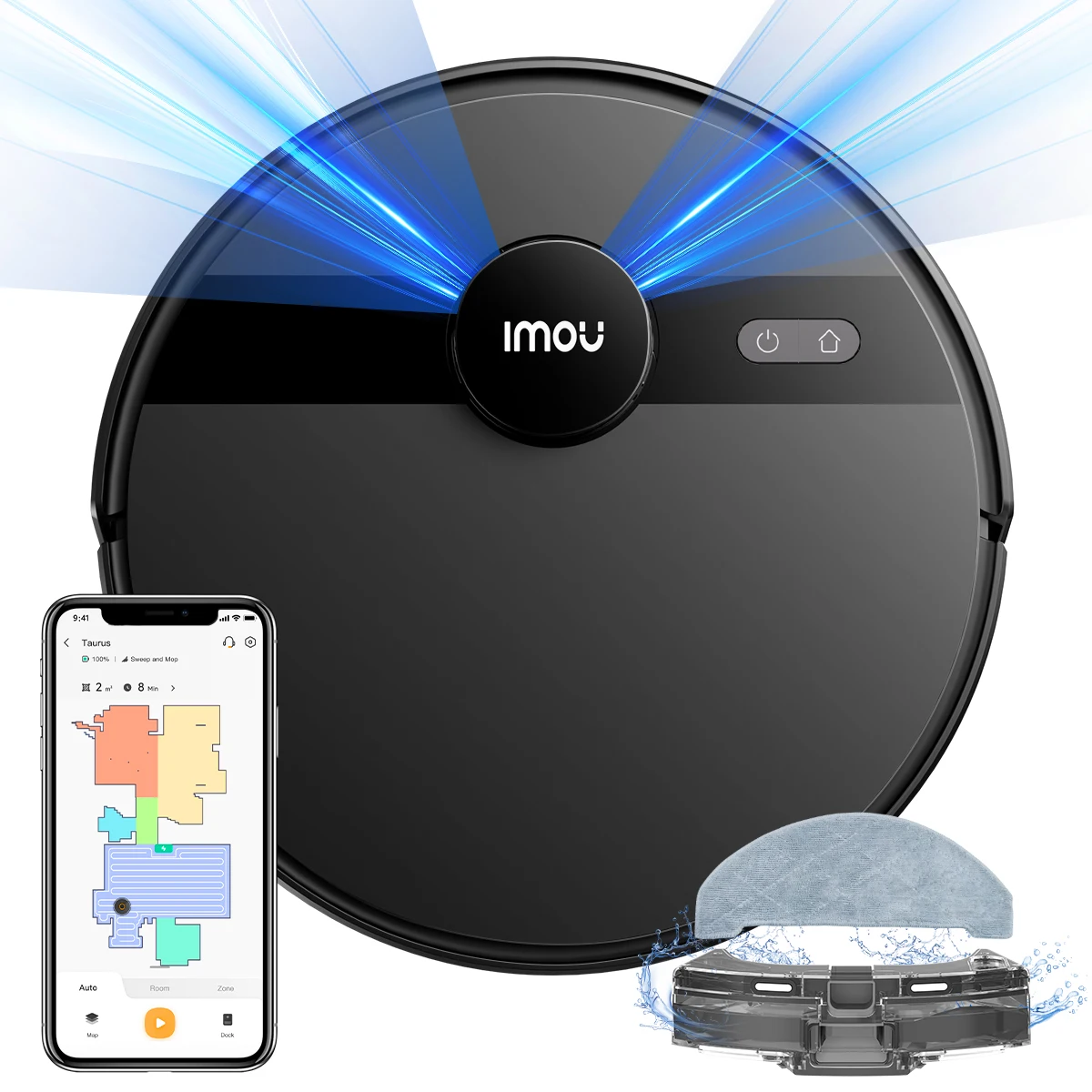 IMOU Roboter-Staubsauger, 2-in-1, 4500 Pa Saugleistung, Lidar-Navigation, mehrere Etagen, Karte, APP, eingeschränkte Fläche, Wischen, Kehren, Smart Home Image