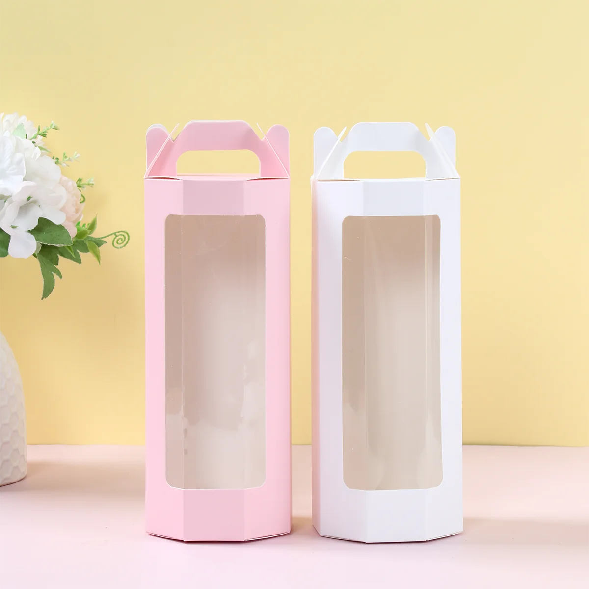 10 Stück weiß rosa achteckige transparente Geschenkbox Happy Valentinstag Überraschungsgeschenkbox Hochzeit Party Babyparty Zubehör Box Image